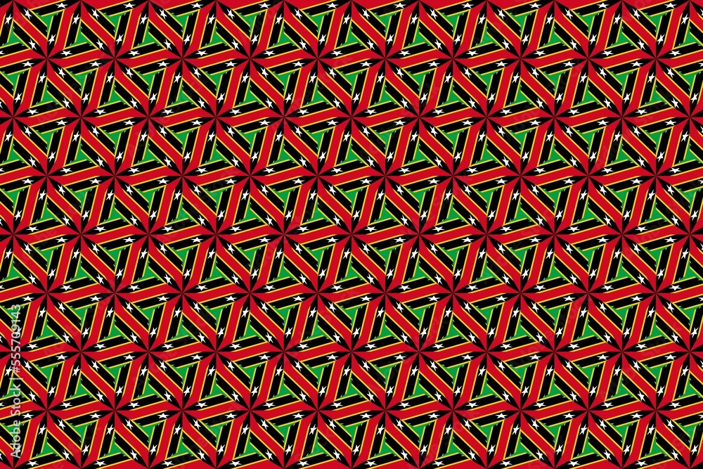Geometric pattern in the colors of the national flag of Saint Kitts and Nevis. The colors of Saint Kitts and Nevis. Geometric pattern in the colors of the national flag of Saint Kitts and Nevis. The colors of Saint Kitts and Nevis.