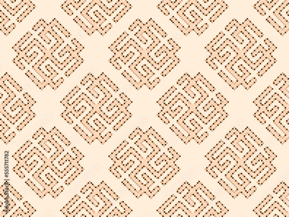Obraz premium Seamless pattern with Svarozhich is a symbol of the Slavic god in pixel art style. Pixelated vedic symbol. Design for app, banner and poster. Vector illustration