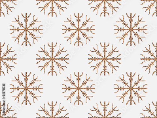 Seamless pattern with Helm of Awe or Helm of Terror in pixel style. Pixelated Helm of Awe. Style of 8-bit retro games from the 80s and 90s. Design for app, banner and poster. Vector illustration