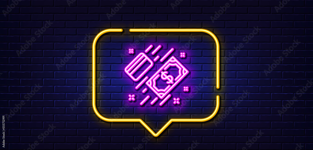 Neon light speech bubble. Money line icon. Payment methods sign. Credit card symbol. Neon light background. Payment glow line. Brick wall banner. Vector Neon light speech bubble. Money line icon. Payment methods sign. Credit card symbol. Neon light background. Payment glow line. Brick wall banner. Vector