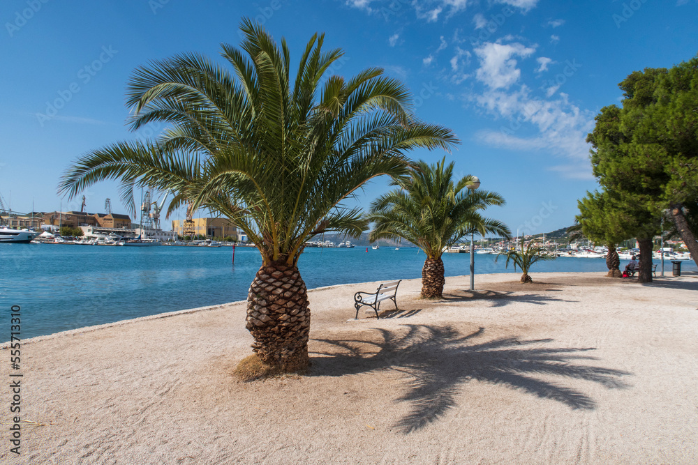 Waterfront area in the old town of Trogir in Croatia