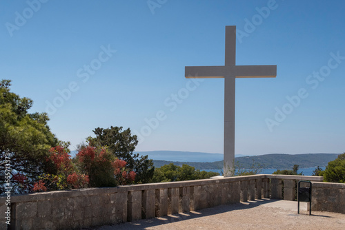 The white cross on the top of Marjan hill in Split photo