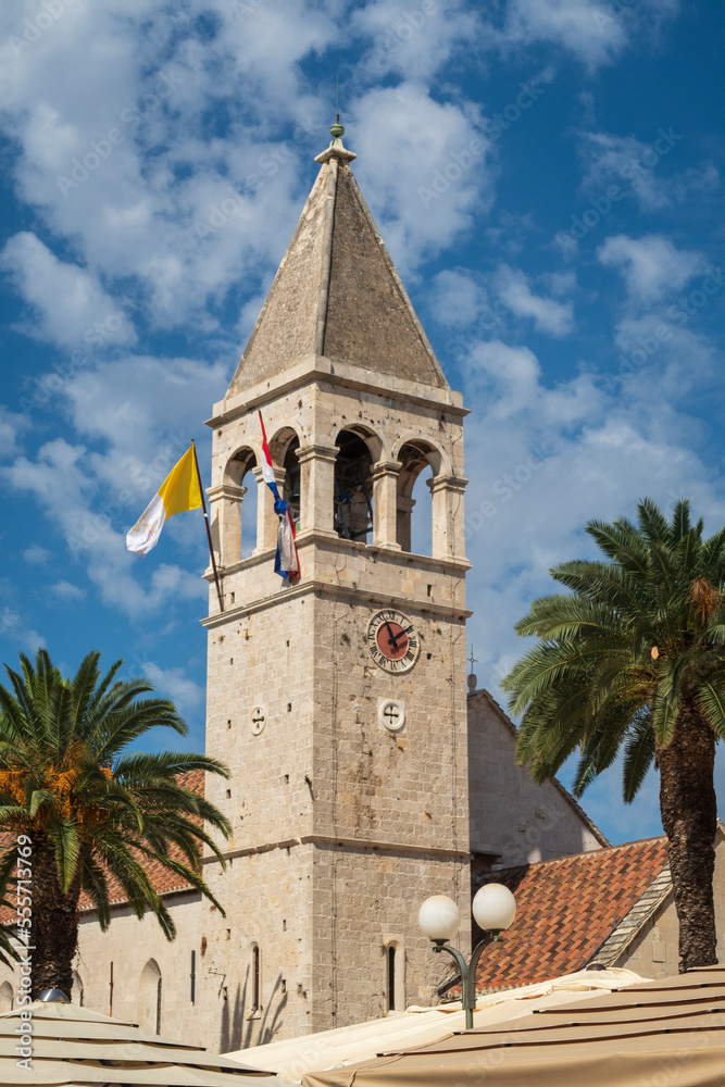 Church tower in the old town of Trogir in Croatia