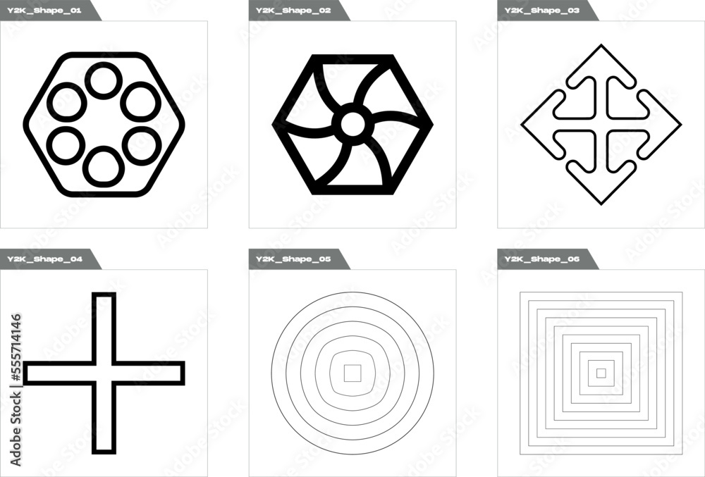 Vector set of Y2K. Retro futuristic graphic ornaments. Elements for graphic decoration. Retro Futurist. Vector illustration Vector set of Y2K. Retro futuristic graphic ornaments. Elements for graphic decoration. Retro Futurist. Vector illustration