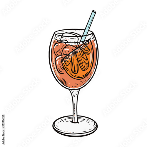 Hand drawn orange cocktail cartoon style vector art illustration.
