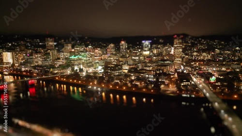 Drone Footage of Downtown Portland Oregon and the Willamette River at Night | Aerial Videography 4k
