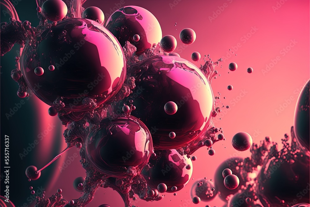 a bunch of bubbles floating in the air on a pink background with a ...
