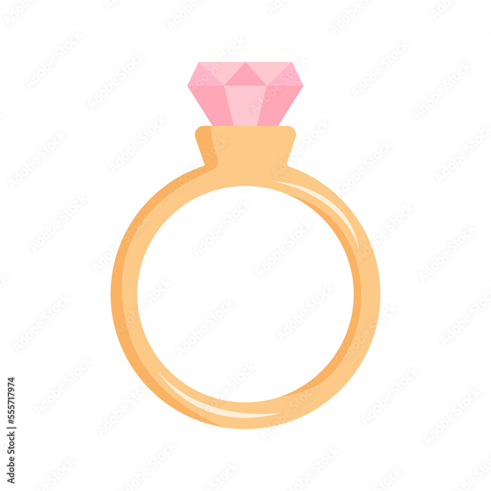 Cute engagement ring with pink diamond colorful on white background isolated icon for Valentine's Day Cute engagement ring with pink diamond colorful on white background isolated icon for Valentine's Day