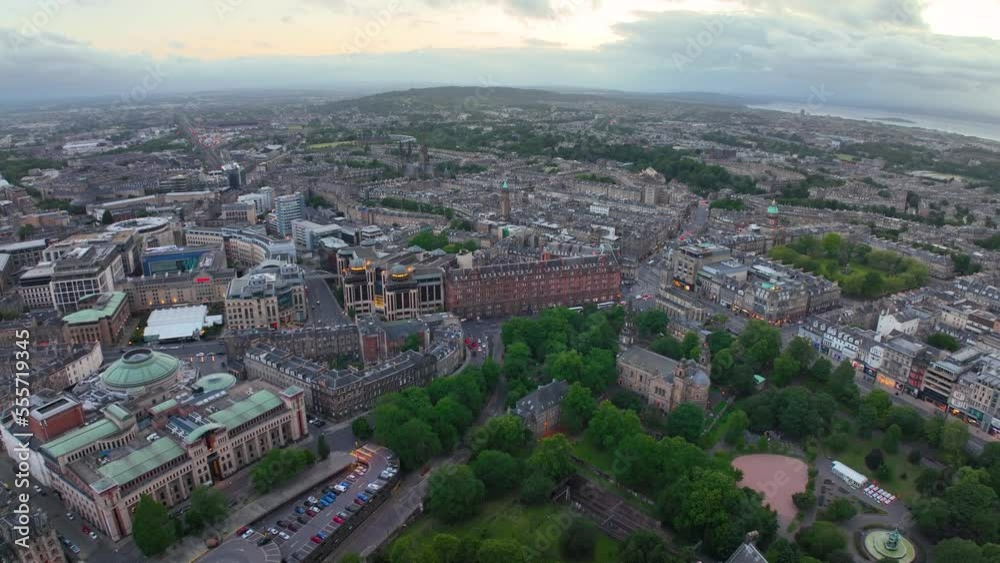 New Town aerial view on Princes Street at Queensferry Street and Shandwick Place with St Mary's Cathedral in Edinburgh, Scotland, UK. New Town Edinburgh is a UNESCO World Heritage Site since 1995. New Town aerial view on Princes Street at Queensferry Street and Shandwick Place with St Mary's Cathedral in Edinburgh, Scotland, UK. New Town Edinburgh is a UNESCO World Heritage Site since 1995.