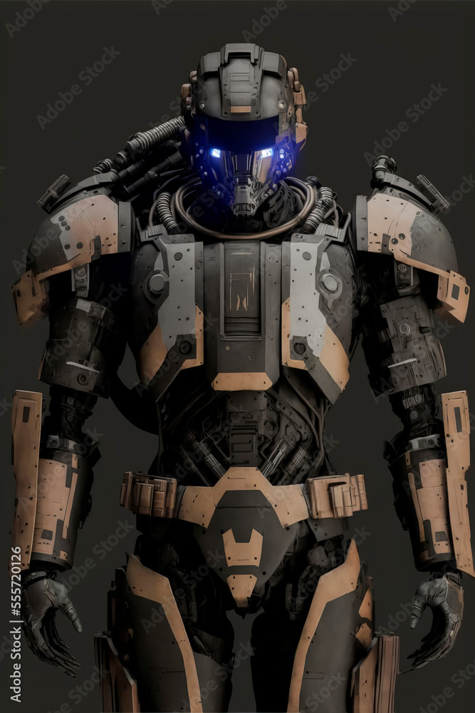 Robots. Soldier Robot hyper realistic. Conceptual project 2025. Futuristic interpretation. Illustration for advertising, cartoons, games, blockbusters, print media. My collection.