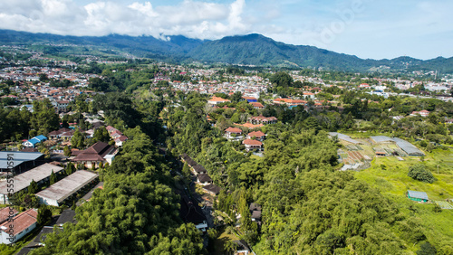Aerial view of The Beautiful scenery on top of hill Puncak Bogor. 
