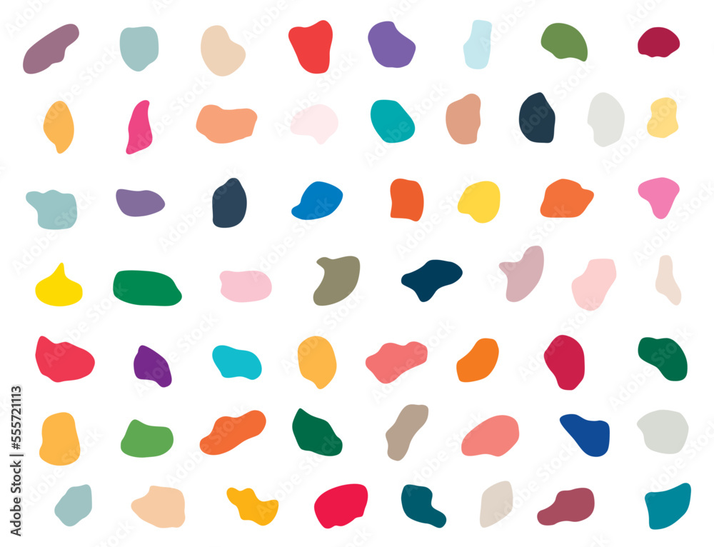 Set of different colored blotch shapes. Random abstract liquid shapes, round abstract organic elements. Pebble, drops and blobs silhouettes. Simple rounded shapes. Set of different colored blotch shapes. Random abstract liquid shapes, round abstract organic elements. Pebble, drops and blobs silhouettes. Simple rounded shapes.