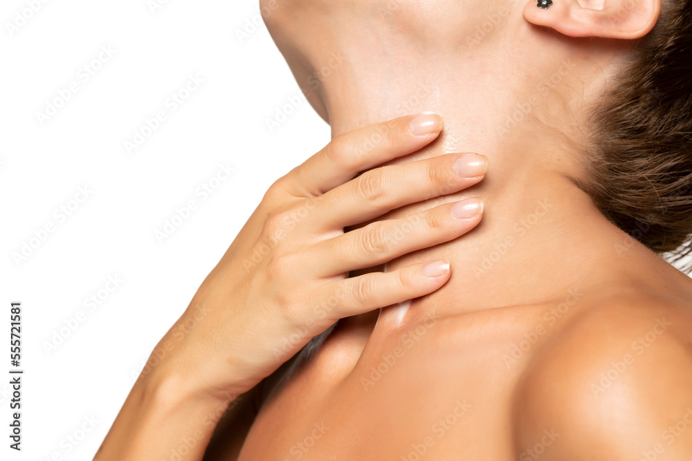 © vladimirfloyd - Closeup photo of lady sensual aesthetic beauty touch hand arm silky neck skin