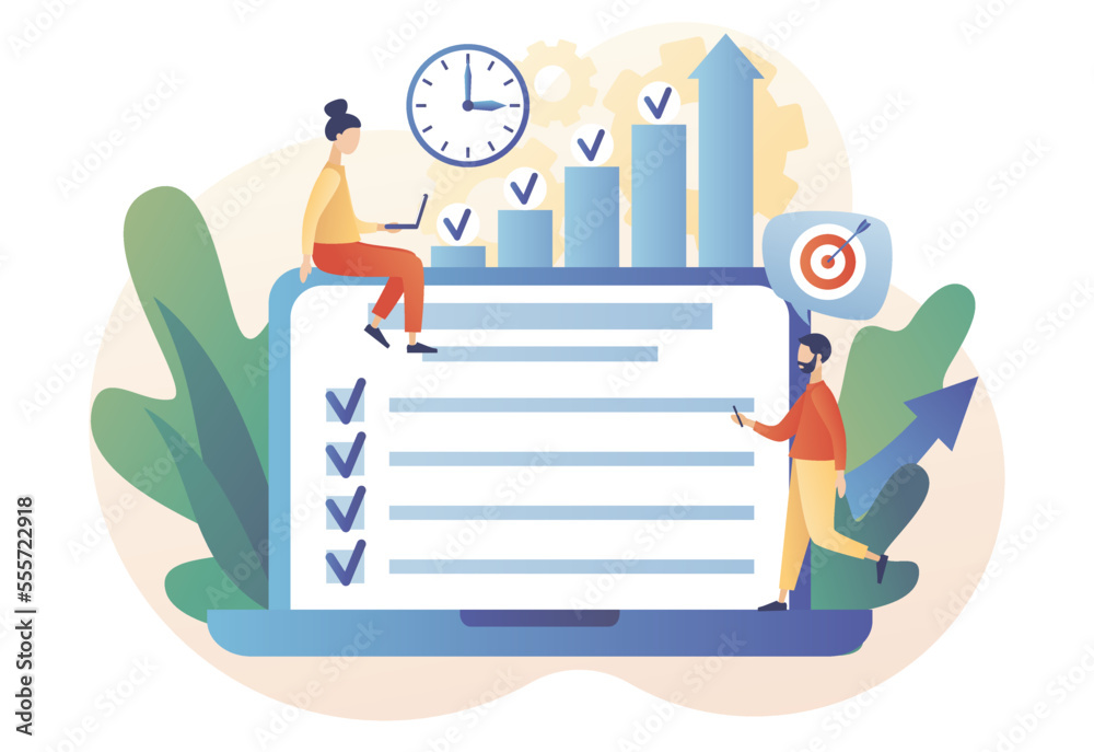 Productivity concept. Effective job planning online. Discipline, time