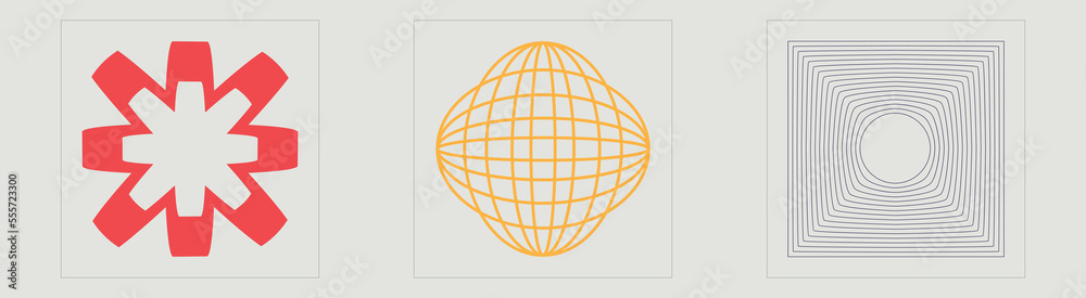 Brutalism shapes. Retro futuristic graphic ornaments. Elements for graphic decoration. Isolated on black background. Vector illustration Brutalism shapes. Retro futuristic graphic ornaments. Elements for graphic decoration. Isolated on black background. Vector illustration