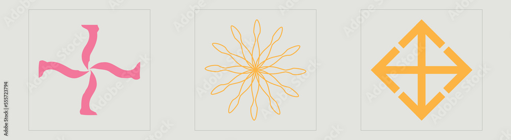 Fototapeta premium Vector set of Y2K. Trendy geometric postmodern figures. For modern T-shirts designed. Anti-design. Vector illustration