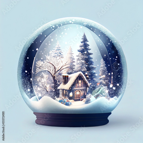 Snow globe with winter theme. AI generated 