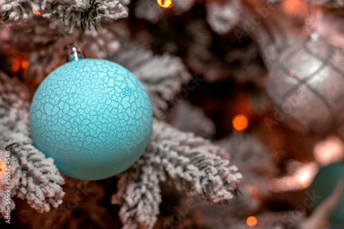 Blue Christmas ball. New Year.