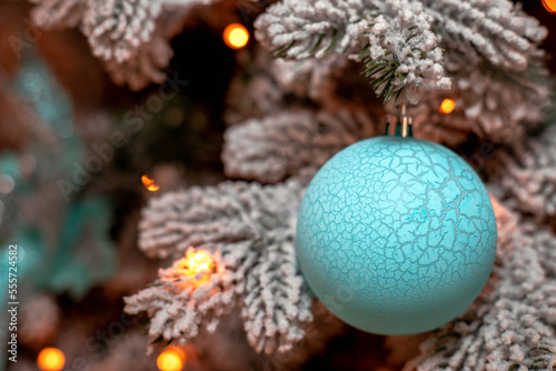 Blue Christmas ball. New Year.