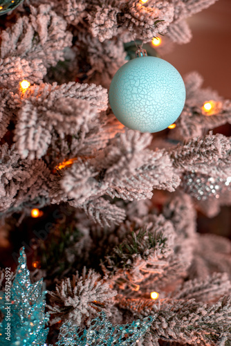 Blue Christmas ball. New Year.