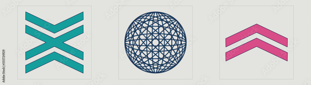 Brutalism shapes. Large set of retro objects for design. Elements for graphic decoration. Isolated on black background. Vector illustration