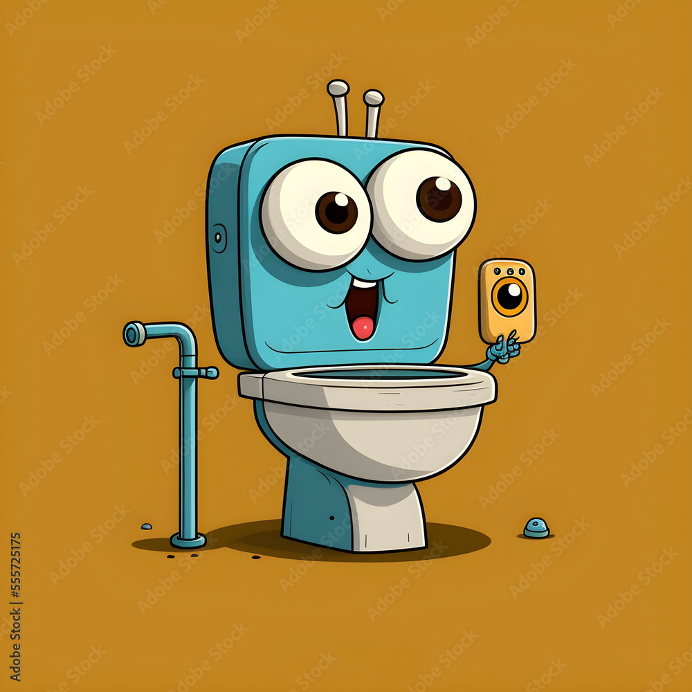 Funny toilet, cartoon style, simple lines, full body, minimalism