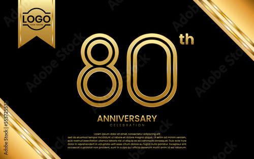 80th Anniversary Celebration. Anniversary Template Design With Gold Number and Font, Vector Template Illustration