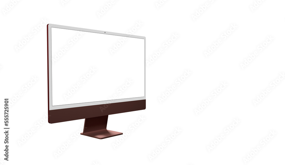 Realistic 3D Computer, with a white screen, isolated on a background