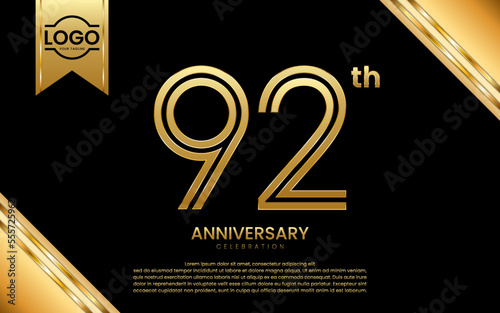 92th Anniversary Celebration. Anniversary Template Design With Gold Number and Font, Vector Template Illustration photo