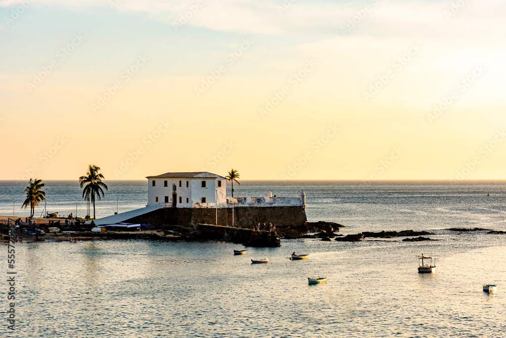 Old fort of Santa Maria in Salvador in Bahia at sunset from Todos os Santos bay