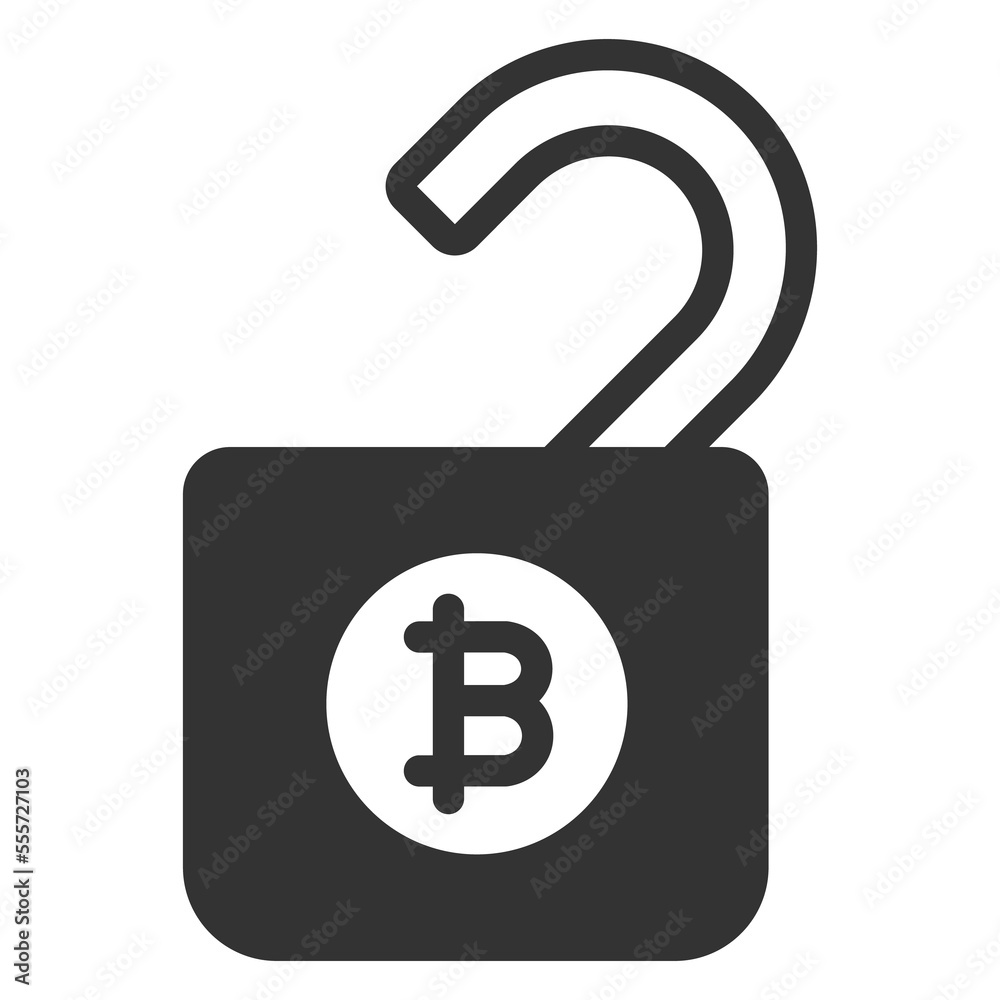 Open padlock with bitcoin - icon, illustration on white background, glyph style Open padlock with bitcoin - icon, illustration on white background, glyph style