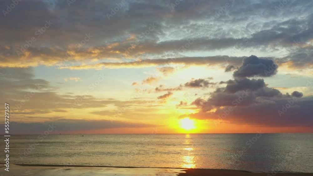 aerial view of Majestic sunset or sunrise landscape Amazing light of nature cloudscape sky .and Clouds moving away rolling colorful dark sunset clouds Footage timelapse..Nature environment background