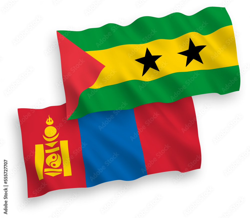 Fototapeta premium Flags of Saint Thomas and Prince and Mongolia on a white background