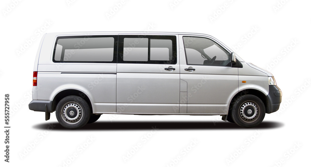 VW T5 Transporter van, side view isolated on white background, 22