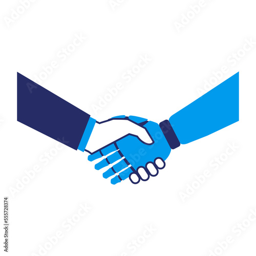Businessman and AI robot shaking hands icon