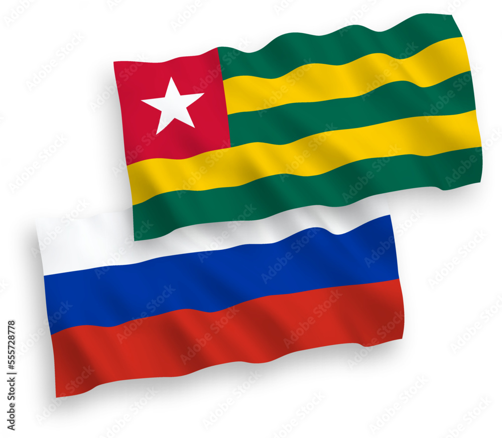 Flags of Togolese Republic and Russia on a white background Flags of Togolese Republic and Russia on a white background