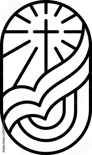 Religion line cross and open book Bible in church. Vector logo icon illustration isolated. Jesus Christ on Calvary is center christianity. God forgiveness and love for people