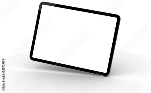 Blank screen realistic tablet frame, rotated position, side view, top view. The tablet is at different angles. Layout of a universal set of devices