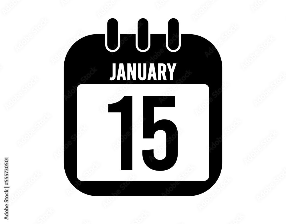 15 January calendar icon. Black calendar vector on white background for January holidays 15 January calendar icon. Black calendar vector on white background for January holidays
