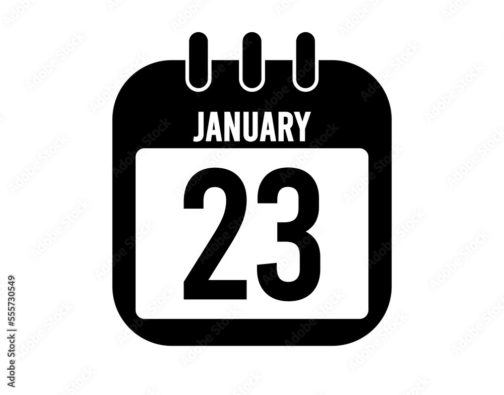 23 January calendar icon. Black calendar vector on white background for January holidays 23 January calendar icon. Black calendar vector on white background for January holidays