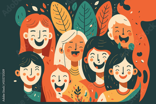 happy laugh group people, portrait of smiling teenage boys and girls on party