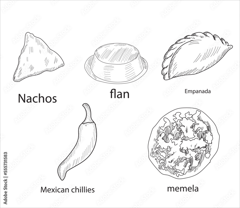 Mexican foods vector. Best Mexican Dishes. Latin american food set illustration.	