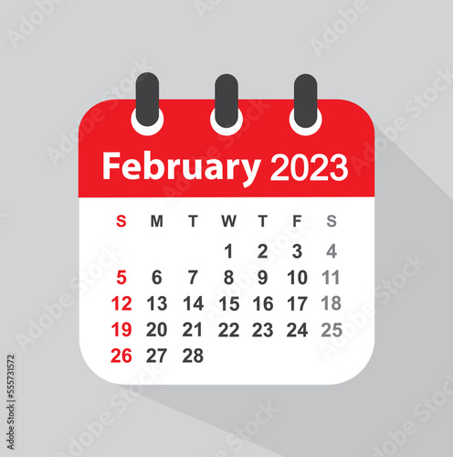 February 2023 calendar, vector, icon.