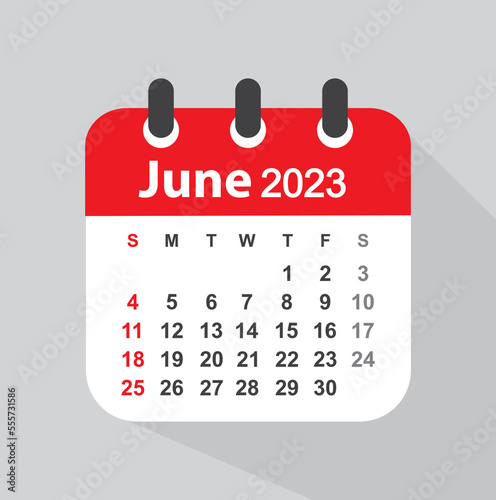June 2023 calendar leaf - illustration, vector.