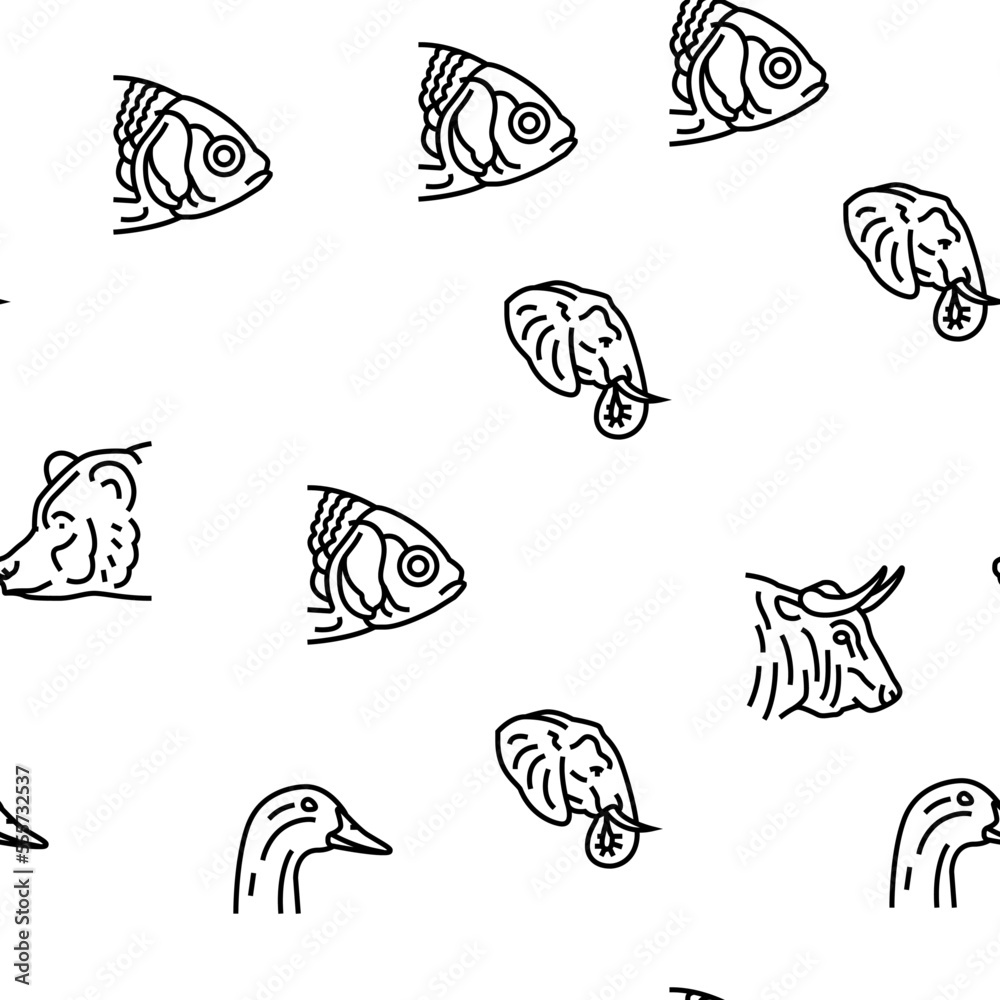 animal zoo nature wildlife vector seamless pattern thin line illustration