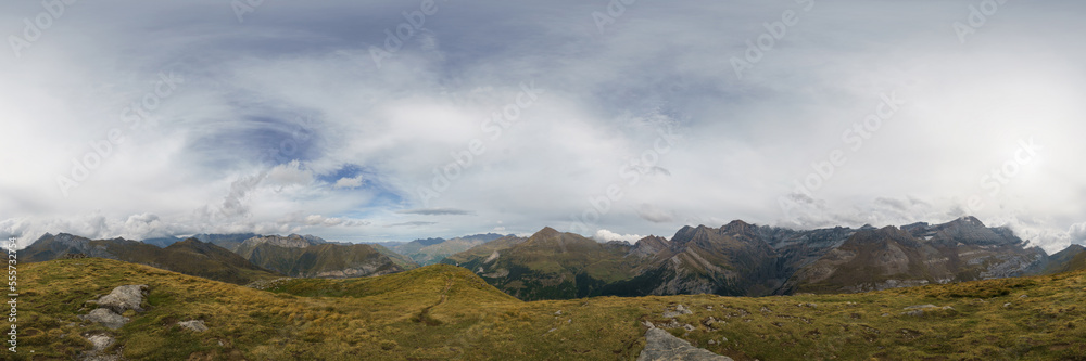 Panorama of beautiful high mountain landscape with Cirque de Gavarnie near the spanish border with taillon peak, Pyrenees, Nouvelle-Aquitaine, France Panorama of beautiful high mountain landscape with Cirque de Gavarnie near the spanish border with taillon peak, Pyrenees, Nouvelle-Aquitaine, France