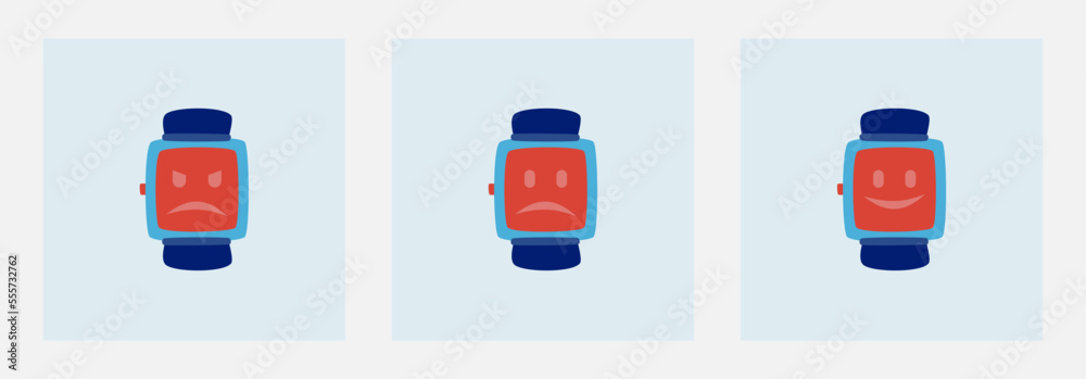 smartwatches with various expressions such as happy, sad, and angry. technology design elements for banner, poster, and web design. smartwatches with various expressions such as happy, sad, and angry. technology design elements for banner, poster, and web design.