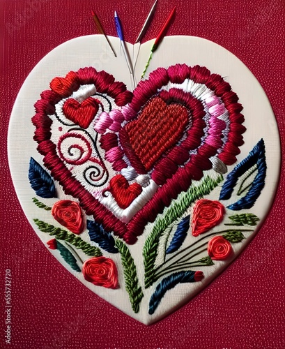 Valentine's Day Embroidery - hearts and roses generative AI design