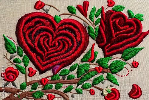 Valentine's Day Embroidery - hearts and roses generative AI design