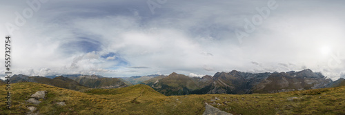 Panorama of beautiful high mountain landscape with Cirque de Gavarnie near the spanish border with taillon peak, Pyrenees, Nouvelle-Aquitaine, France photo
